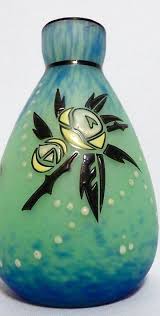 Andre Delatte French Enameled Art Glass Vase Pottery Sculpture Glass Art Pottery Art