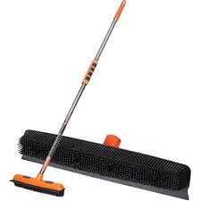Comb broom fibers to remove residues. Matcc Push Broom Rubber Hair Clean Broom 3in1 Soft Rubber Bristles Sweeper With Squeegee Edge Clip Cloth Brush Head Carpet Rake Brush Long Handle Cleaning Supplies Broom For Household Cleaning In