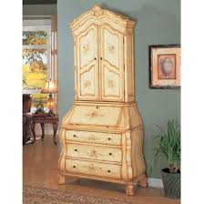 Founded atop four cabriole legs, its frame is crafted from wood and features a neutral solid finish. Secretary Computer Desk With Hutch In Antique White Finish With Hand Painted Design By Coaster 800368