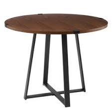 Walker Edison Dark Walnut Composite Round Dining Table With Metal Base Lowes Com In 2020 Industrial Dining Table Rustic Round Dining Table Round Dining Table