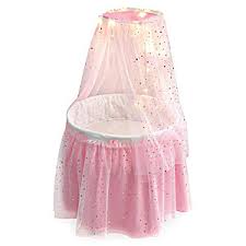Sweet Dreams Round Bassinet Doll Accessory For Dolls Up To 18 Featuring A Canopy With Sparkling Led Lights Pink Mesh Fabric With Golden Stars