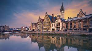 Gante Belgica Rio Casas Anochecer Hintergrundbilder 1920x1080 Full Hd Lugares De Europa Belgica Gante Belgica
