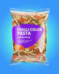 Download Plastic Bag With Fusilli Color Pasta In Bag Sack Mockups On Yellow Images Object Mockups