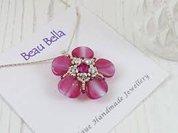 Large Pink Flower Necklace Sparkling Swarovski Stone Fuchsia Etsy Flower Necklace Handmade Jewelry Handmade Necklaces