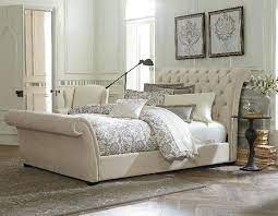 Cream Tufted Bedroom Upholstered Sleigh Bed Furniture Classy Bedroom