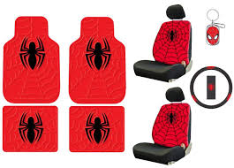 Spiderman Car Accessories Seat Cover Shoulder Pads Steering Wheel Cover Floor Mats And Keychain Car Accessories For Guys Spiderman Car Car Accessories