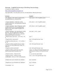 German English Dictionary Of Knitting Terminology Knitting Abbreviations Knitting Terms German English