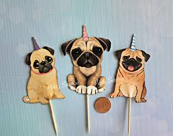 Welcome to the pug parties store where we believe that your pug deserves to be the best dressed at the pawty. Pugicorn Cupcake Toppers Dog Party Toppers Custom Made Pug Etsy Dog Party Decorations Party Topper Dog Party