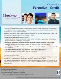 Credit Executive At Cinnamon Hotel Management Ltd Career First Hotel Management Accounting Jobs Executive Jobs