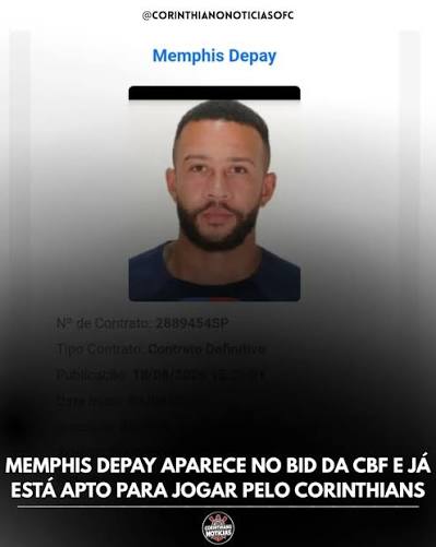 🚨 | BIDOU! Memphis Depay aparece no BID da CBF e j&aacute; est&aacute; apto para jogar novamente pelo Corinthians.