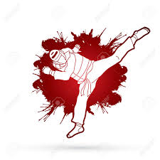 Men competing in a taekwondo competition. Taekwondo Jump Kick Action With Guard Equipment Designed On Splatter Royalty Free Cliparts Vectors And Stock Illustration Image 84883568