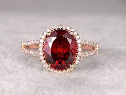 Big 8x10mm Natural Garnet Engagement Ring Diamond Wedding Band 14k Rose Gold Split Shank Red Sto Garnet Engagement Ring Ruby Wedding Rings Rose Engagement Ring