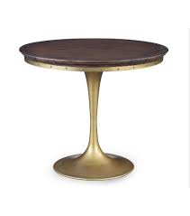 Round Dark Wood Dining Table Brass Tubular Base