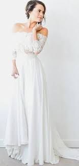 A Line Off Shoulder 3 4 Sleeves Chiffon Long Wedding Dresses With Lace Vpwd353 Wedding Dresses Simple Bridal Gowns Chiffon Wedding Dress