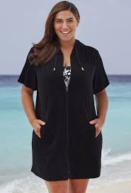 Black Bathing Suit Cover Up Dress Swim 365 Black Terry Zip Cover Up Plus Size Swimwear Plus Size Swim Cover Up