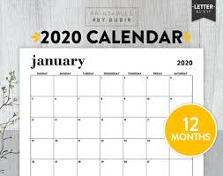 Black And White Calendar 2020 Calendar Printable Calendar 2020 Printable 2020 Wall Calendar Black And White Calendar 2020 Cal Calendar Printables Planner Inserts Printable Calendar