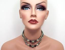 Japan Green Plastic Beaded Mid Century Vintage Multi Strand Necklace