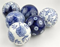 Decorative Porcelain Balls Set Of 6 Blue White Decor Blue Pottery Blue And White