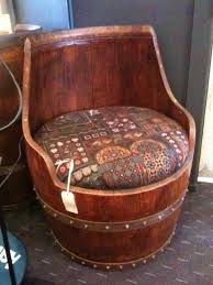 I Love This Little Ecclectic Wine Barrel Chair A Set Of Two With A Small Table Would Make An Interes Barrel Furniture Wine Barrel Chairs Wine Barrel Furniture