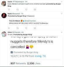'the difference in likes between the first and the second tweet scares me.' Burger King Is Waging A Shadow Campaign Against Wendy S With Promoted Tweets Eater