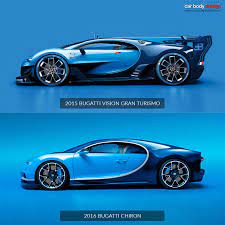 Bugatti Chiron Vs Vision Gran Turismo Design Comparison Bugatti Chiron Bugatti Bugatti Cars