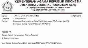 Cara daftar emis pendis online guru pai tahun pelajaran 2017/2018. Surat Pengantar Pemutakhiran Data Emis Madrasah Pd Pontren Dan Pai Semester Genap Tahun 2017 2018