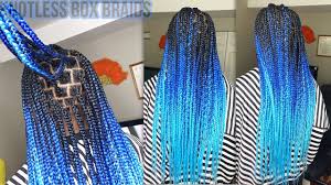 Ombre Blue Knotless Box Braids Tutorial In 2020 Box Braids Tutorial Blue Box Braids Box Braids