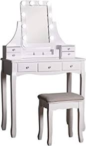 .pretend vanity accessories, super cute pink princess makeup vanity table,flashing lights toddler fantasy vanity beauty dresser table play set with lights, sounds, mirror, hair dryer discover the best of shopping and entertainment with amazon prime. Amazon Com Mupater Makeup Desk Vanity Set With Mirror Light And Bench Stool For Girls And Women Dressing Table With 7 Drawers And 10 Led Bulbs White Furniture Decor