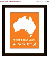 Australia Land Down Under Orange Art Print Koala Kangaroos Etsy Orange Art Australian Icons Art Prints