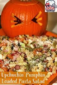 Upchuckin Pumpkin Loaded Pasta Salad Recipe Halloween Side Dish Halloween Dishes Halloween Pasta