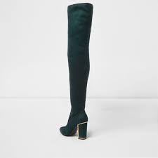 River Island Ri Studio Dark Green Over The Knee Boots Lyst