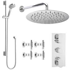 Hand shower, pressure balanced, thermostatic Hudson Reed Reign Thermostatic Shower Valve Round Head 200mm Riser Body Jets Bathroom From Taps Uk