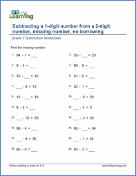 Free math worksheets from k5 learning. Subtracting A 1 Digit Number From A 2 Digit Number Missing Numbers K5 Learning