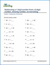 You can practice addition facts, subtraction facts, and missing addend problems (missing number additions). Subtracting A 1 Digit Number From A 2 Digit Number Missing Numbers K5 Learning