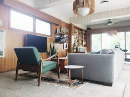 Cozy Collected Mid Century Modern Den Embracing Dated Original Wood Paneling Retro Den Vintage Furniture And Homewares Wood Paneling Living Room Mid Century Modern Wood Modern Interior Design