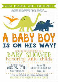 Dinosaur Baby Boy Shower Invitations Prehistoric Orange Etsy Baby Shower Invitations For Boys Dinosaur Baby Shower Invitations Boy Shower Invitations