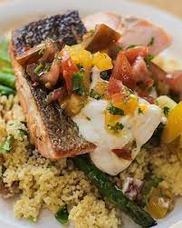 Mango teriyaki salmon brown rice and chilli cucumber pickle. Salmon And Couscous Jamie Oliver