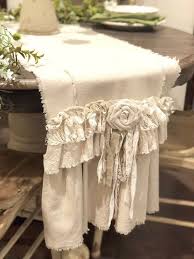 Custom Farmhouse Table Runner Or Dresser Runner Multi Ruffle Ivory Canvas Linen Shabby Lace Handmade French Country Table Runner In 2020 Country Table Runner Custom Farmhouse Table Farmhouse Table Runners