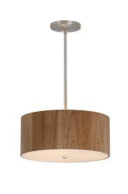 This fixture features an 18 ft. Donovan Lighting Wood Drum Shade Pendant Fixture Wild Cherry Veneer Incandescent 36 Inch Stem Brushed Aluminum Contemp Pendant Fixture Drum Shade Lighting