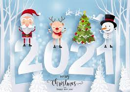 Free Images Merry Christmas 2021 Free Vector Merry Christmas And Happy New Year 2021 Greeting Card With Happy Characters Santa Claus Snowman And Reindeer