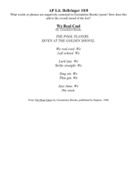 Enotes plot summaries cover all the significant action of kitchenette building. Gwendolyn Brooks