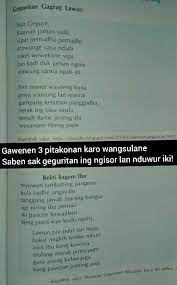Feb 09, 2018 · geguritan ana loro yakuwe geguritan gagrag anyar lan geguritan gagrag lawas. Tolong Dibantu Jawab Kk Jawab Cepat Sekarang Jangan Asal Jawab Brainly Co Id