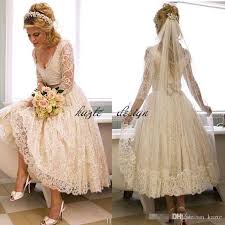 1920s Tea Length Vintage Wedding Dresses With Sleeves 2018 Retro Lace Wedding Dress Vintage Long Sleeve Lace Short Wedding Dress Lace Princess Wedding Dresses