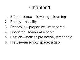 Vocabulary Lord Of The Flies Chapter 1 1 Efflorescence Flowering Blooming 2 Enmity Hostility 3 Decorous Proper Well Mannered 4 Chorister Leader Of Ppt Download