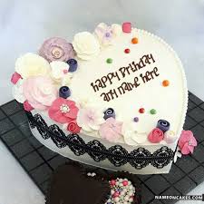 Happy Birthday Cake Heart Shape With Name Decorated Homemade Heart Shape Birthday Cake With Name Happy Birthday Cake Images Heart Shaped Birthday Cake Cake Name