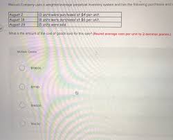 Solved Marquis Company Uses A Weighted Average Perpetual Chegg Com
