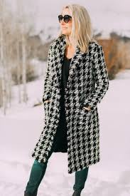Black And White Houndstooth Coat Women S Houndstooth Clothing How To Wear This Bold And Classic Print Featuring A Joie Houndstooth Coat With Black Jeans A Houndstooth Coat Black Women Fashion Clothes