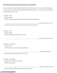 Introducing Literary Quotations Worksheet