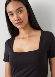 Tasha Black Jersey Square Neck Top