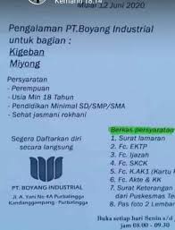 Jadi persiapkan diri sebaik mungkin biar bisa bersaing ditengah ketatnya dunia. Lowongan Kerja Pt Boyang Purbalingga Faktual Net
